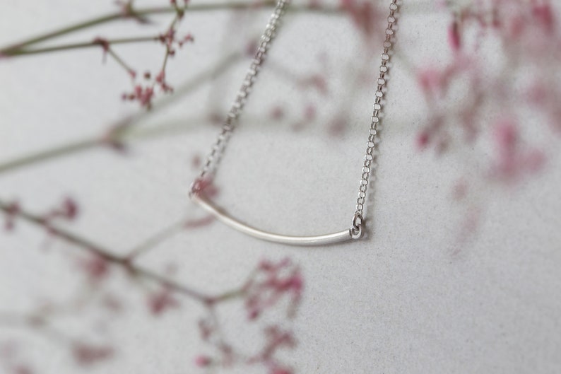 Simple silver bar pendant, layering necklace image 2