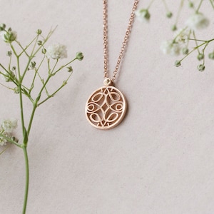 Rose gold plated pendant with symmetric charm, dainty layering pendant, gold filled silver image 1