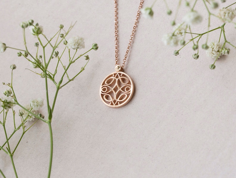Rose gold plated pendant with symmetric charm, dainty layering pendant, gold filled silver image 1