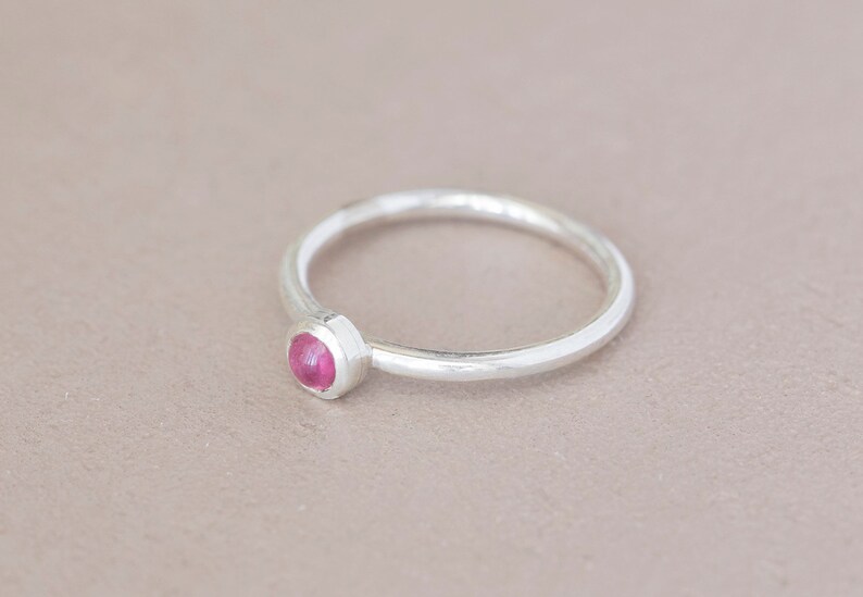 Pink tourmaline stackable ring, October birthstone, sterling silver image 2