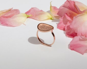 Rose gold textured ring with floral engraving, minimal stackable ring, anniversary gift, gold filled silver, solid gold 9K 14K