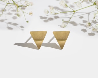 Dainty Gold Plated Triangle Stud Earrings, Minimal Geometric Jewelry