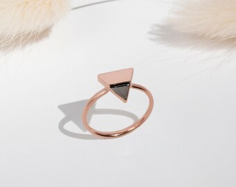 Rose Gold Triangle Ring: Black Rhodium Art Deco Silver