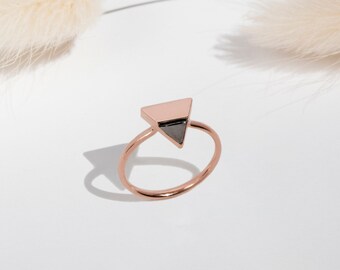 Rose gold geometric triangle ring black rhodium filled, delicate art deco ring, rose gold filled Silver