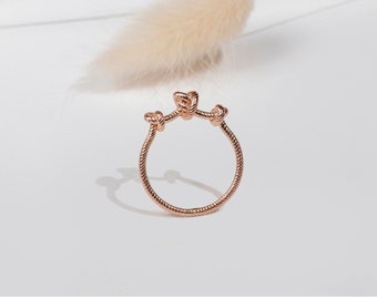 14K Solid Rose Gold Knot Ring: Minimalist Twisted Wire Band