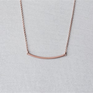 Minimal curved bar pendant, rose gold layering necklace, gold plated silver image 3