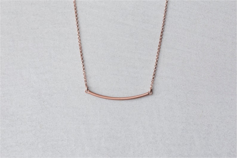 Minimal curved bar pendant, rose gold layering necklace, gold plated silver image 3