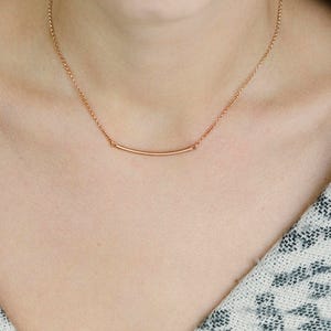 Minimal curved bar pendant, rose gold layering necklace, gold plated silver image 4