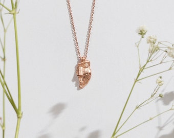 Rose gold egyptian face fragment pendant, layering ethnic necklace, gold filled silver, solid gold 9K 14K