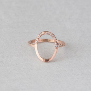 Open oval ring with zircon 14k rose gold plated Dainty ring Decemeber birthstone image 4