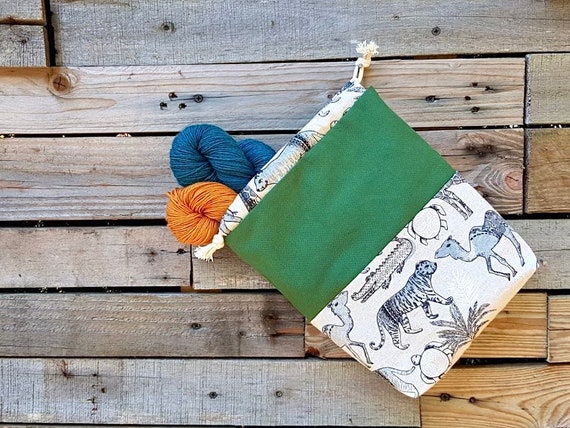 Sock Project Bag with Safari Animals Perfect for Knit and Crochet WIPs