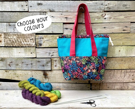 On The Go Tote Bag for Knitting Crochet and Everyday with Pockets Inside