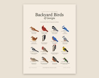 Backyard Birds of Georgia Printable Wall Art, Identification Chart with Latin Names, Digital Download