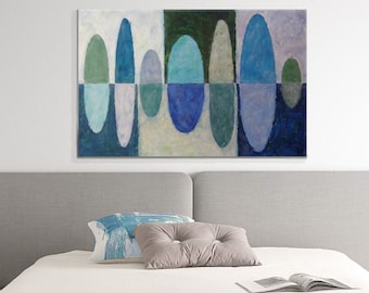 Blaue ovale original abstrakter Malerei geometrische abstrakte Kunst blau-grau und grün moderne Wandkunst eine Art Kunstwerk einzigartige Leinwand Kunst