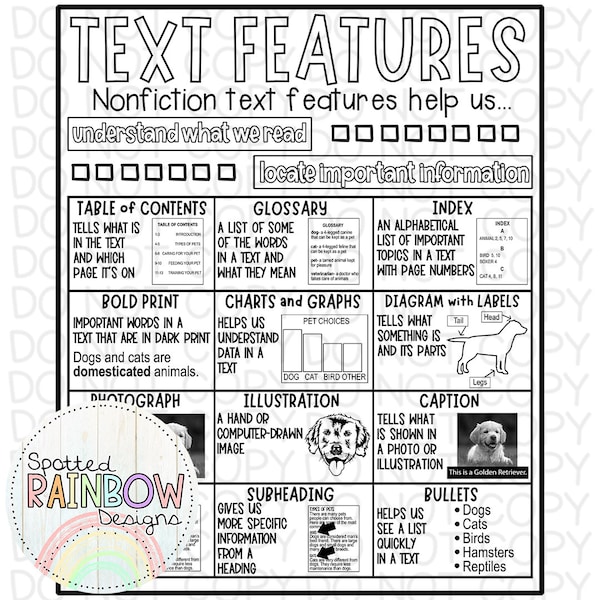 DIY Printable Traceable Anchor Chart Template Jumbo Text Features Reading Classroom Tools Graphic Organizer 2nd Grade Reading Teacher