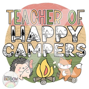 Happy Campers Teacher Shirt Woodland Animals Digital Design Sublimation Clipart PNG Download