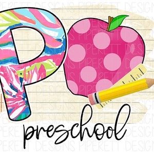 Preschool PreK Pre-Kindergarten Grade Level Shirt Teacher Colorful Floral Preppy Pattern Digital Design Sublimation Clipart PNG Download