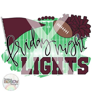 Football Friday Night Lights Dark Maroon Team Colors Cheerleader School Spirit Clipart PNG Digital Download Sublimation Shirt Design