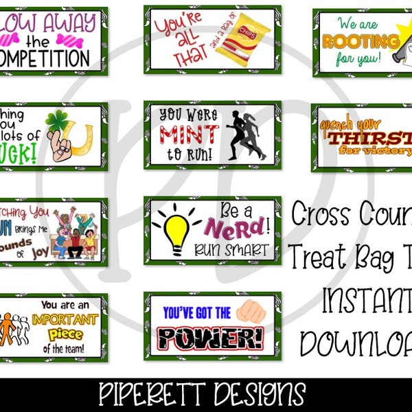 INSTANT DOWNLOAD Printable Cross Country Track Team Treat Goody Candy Bag Tags Labels Sports Goodie Bags