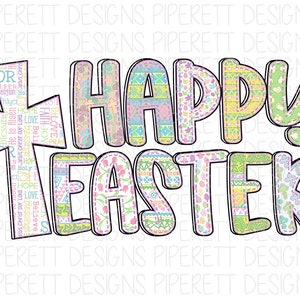 Happy Easter Pastel Pattern Cross Bunny Rabbit Preppy Clipart PNG Digital Download Sublimation Shirt Design