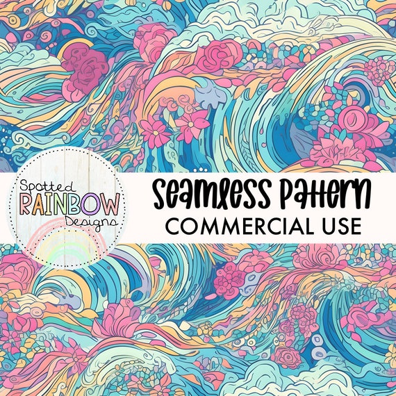 COMMERCIAL USE Preppy Colorful Seamless Pattern Digital Paper Background  Waves Summer Beach Floral
