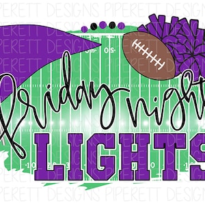 Football Friday Night Lights Purple Team Colors Cheerleader School Spirit Clipart PNG Digital Download Sublimation Shirt Design