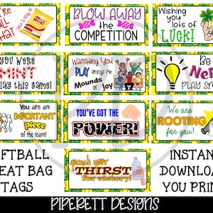 INSTANT DOWNLOAD Printable Softball Team Treat Goody Candy Bag Tags Labels Sports Goodie Bags