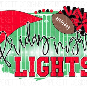 Football Friday Night Lights Red Black Team Colors Cheerleader School Spirit Clipart PNG Digital Download Sublimation Shirt Design