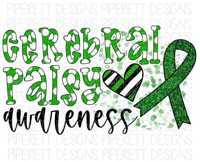 Cerebral Palsy CP Awareness Day Green Ribbon Heart Clipart PNG Etsy