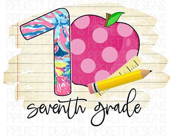 7th Grade Level Shirt Seventh Teacher Apple Colorful Floral Preppy Pattern  Digital Design Sublimation Clipart PNG Download - Etsy