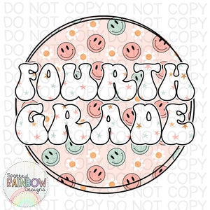 Fourth Grade 4th Grade Level Groovy Retro 70s Classroom Theme Shirt Back to School Digital Design Sublimation Clipart PNG Download