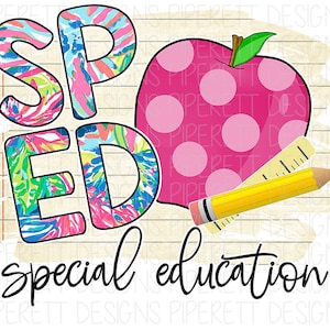 Special Education SPED Grade Level Shirt Teacher Apple Colorful Floral Preppy Pattern Digital Design Sublimation Clipart PNG Download