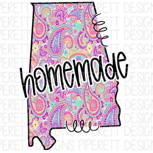 State of AL Alabama Homemade Paisley Preppy Print Clipart PNG Digital Download Sublimation Shirt Design