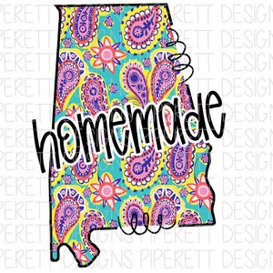 State of AL Alabama Hausgemachte Paisley Preppy Print Clipart PNG Digital Download Sublimation Shirt Design