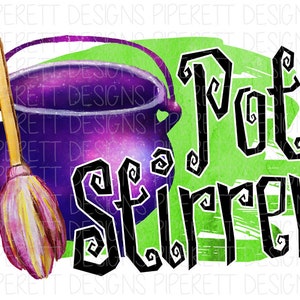 Gryta omrörare häxa kittel kvast elak häxa Halloween Clipart PNG digital nedladdning sublimeringsdesign