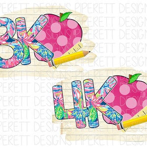 3K 4K Preschool Bundle Grade Level Shirt K Teacher Apple Colorful Floral Preppy Pattern Digital Design Sublimation Clipart PNG Download