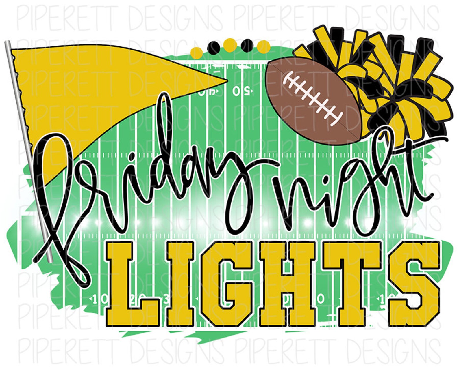 Football Friday Night Lights Gold Yellow Black Team Colors Pom Etsy