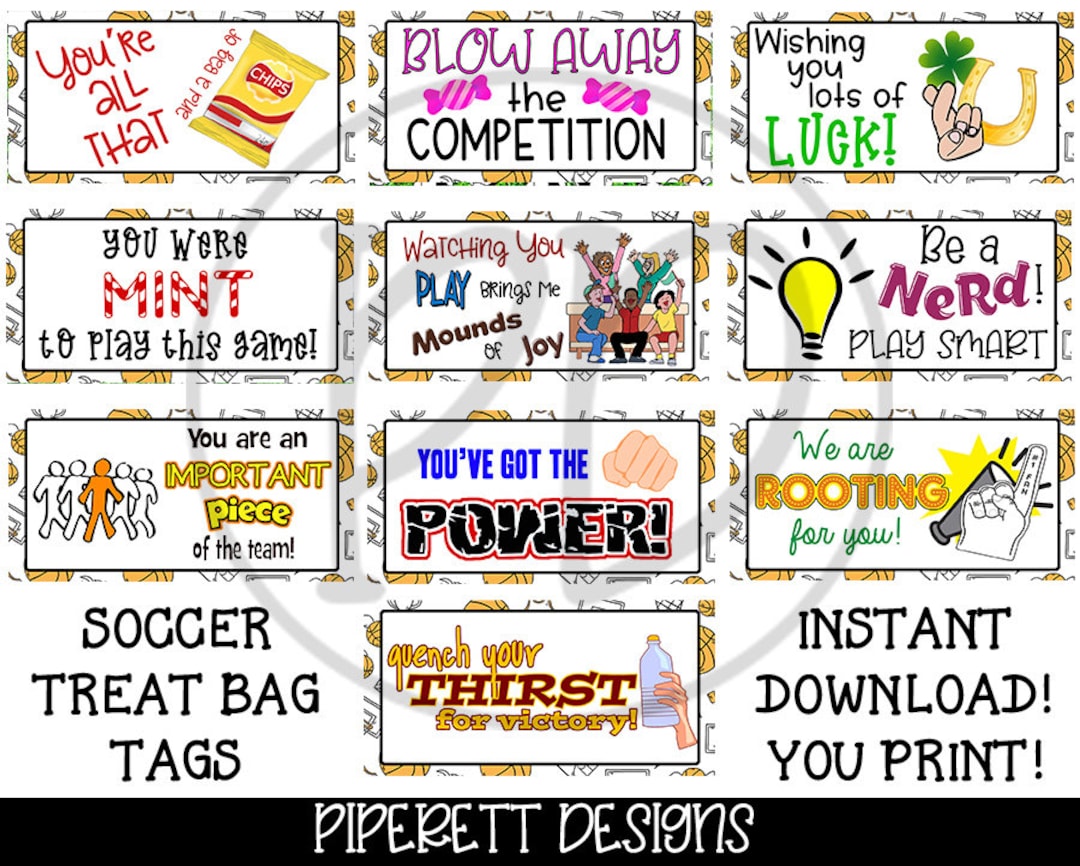 INSTANT DOWNLOAD Printable Basketball Team Treat Goody Candy Bag Tags ...