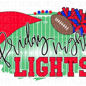 Football Friday Night Lights Red Royal Team Colors Cheerleader School Spirit Clipart PNG Digital Download Sublimation Shirt Design