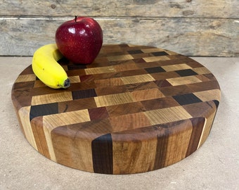 Round End Grain Mixed Wood Cutting Board