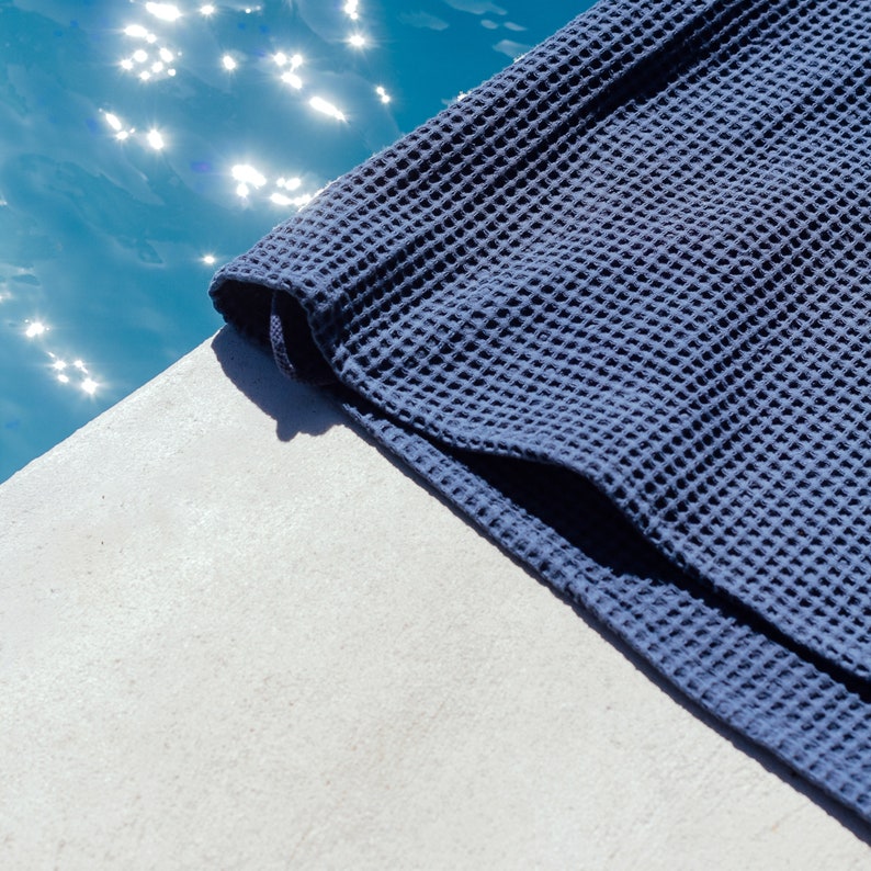 ORGANIC bath towel outdoor cotton waffle fabric Blue