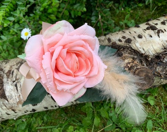 Wrist Corsage,Peach Rose, Wedding, Prom, Anniversary.