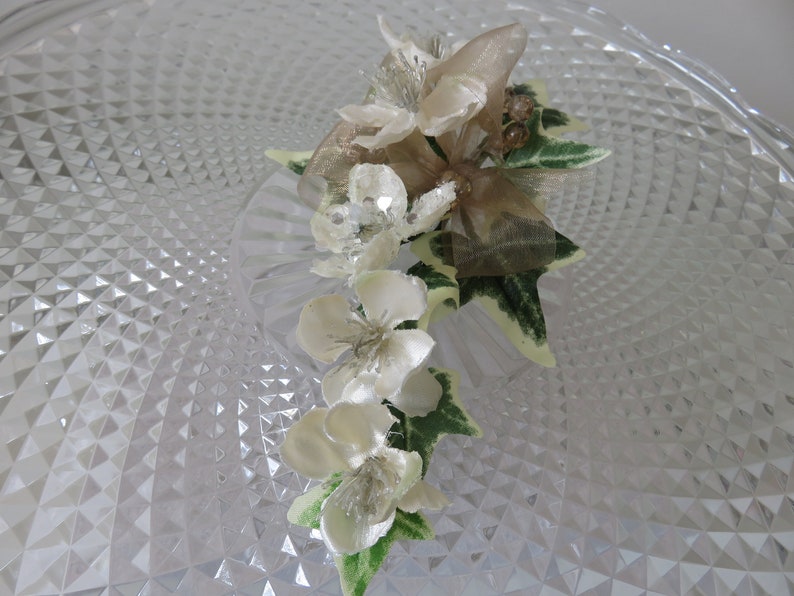Prom Anniversary. Christmas Rose Corsage Wedding Bronze and Cream
