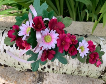 Pink and Wine Artificial Flower Corsage, Wedding, Prom, Anniversary