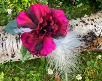 Wrist Corsage, Burgundy Hollyhock, Wedding, Prom, Anniversary.