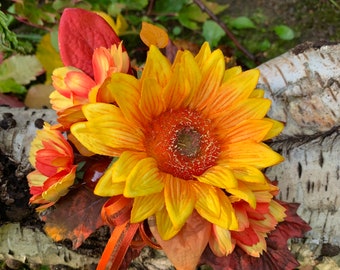 Autumn Sunflower Wrist Corsage. Wedding, Anniversary, Harvest.