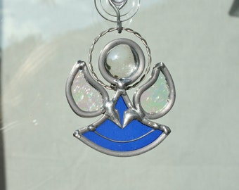 Stained Glass Sapphire Blue Angel Sun Catcher, September Birthstone Sapphire Guardian Angel