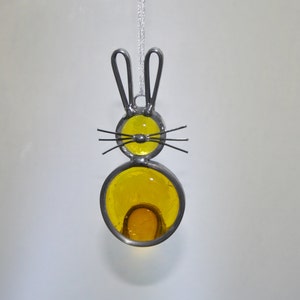 Stained Glass Bunny Rabbit Ornament, Yellow Bunny Suncatcher