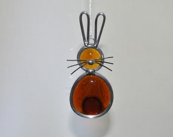 Stained Glass Bunny Rabbit Ornament, Amber Bunny Suncatcher