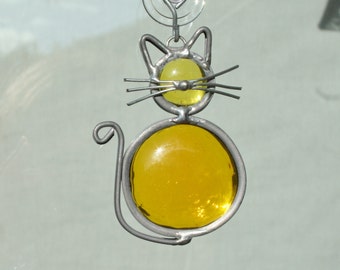 Stained Glass Yellow Cat Ornament, Suncatcher